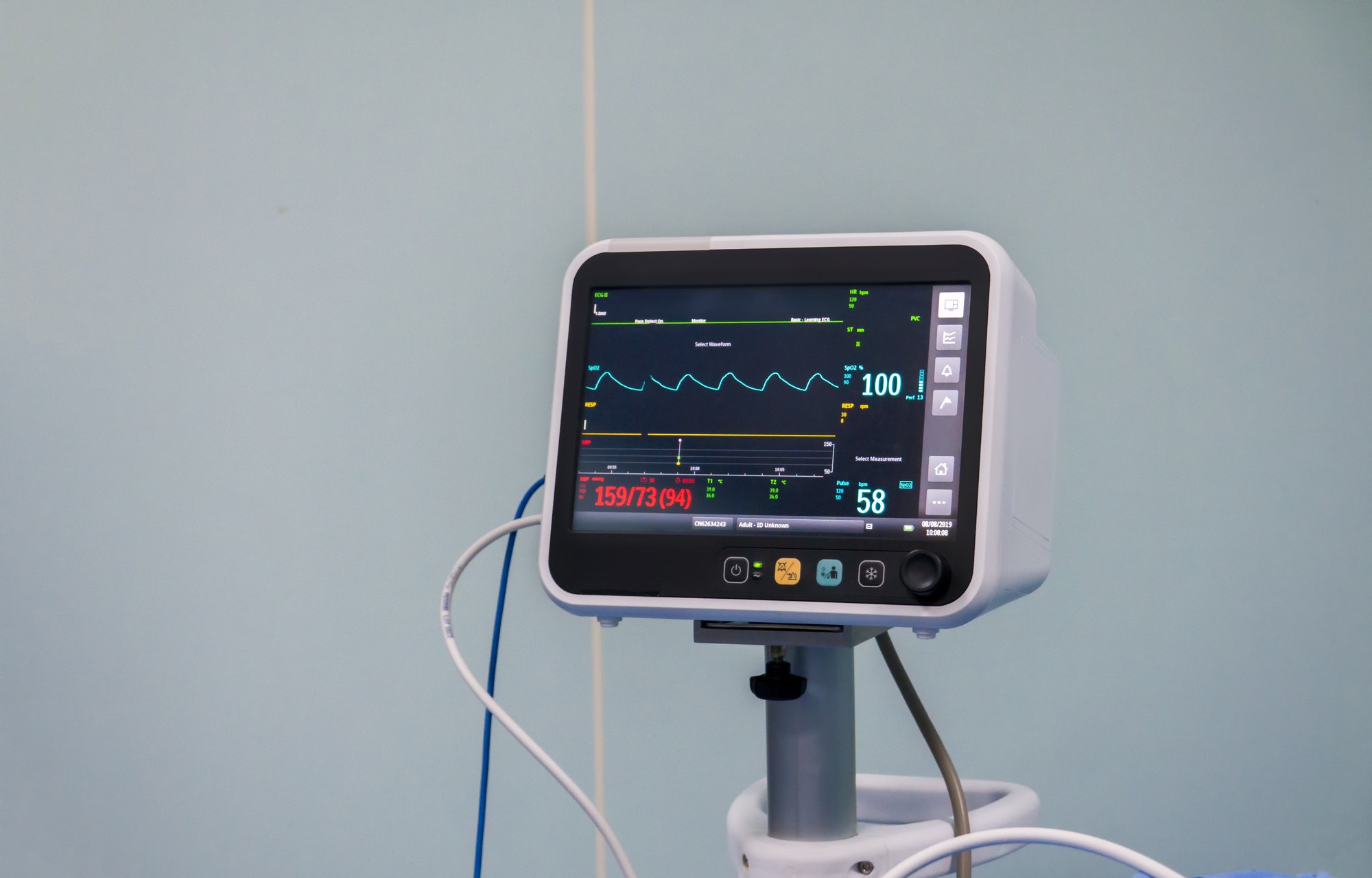 Electrocardiogram in hospital surgery operating emergency room showing patient heart rate